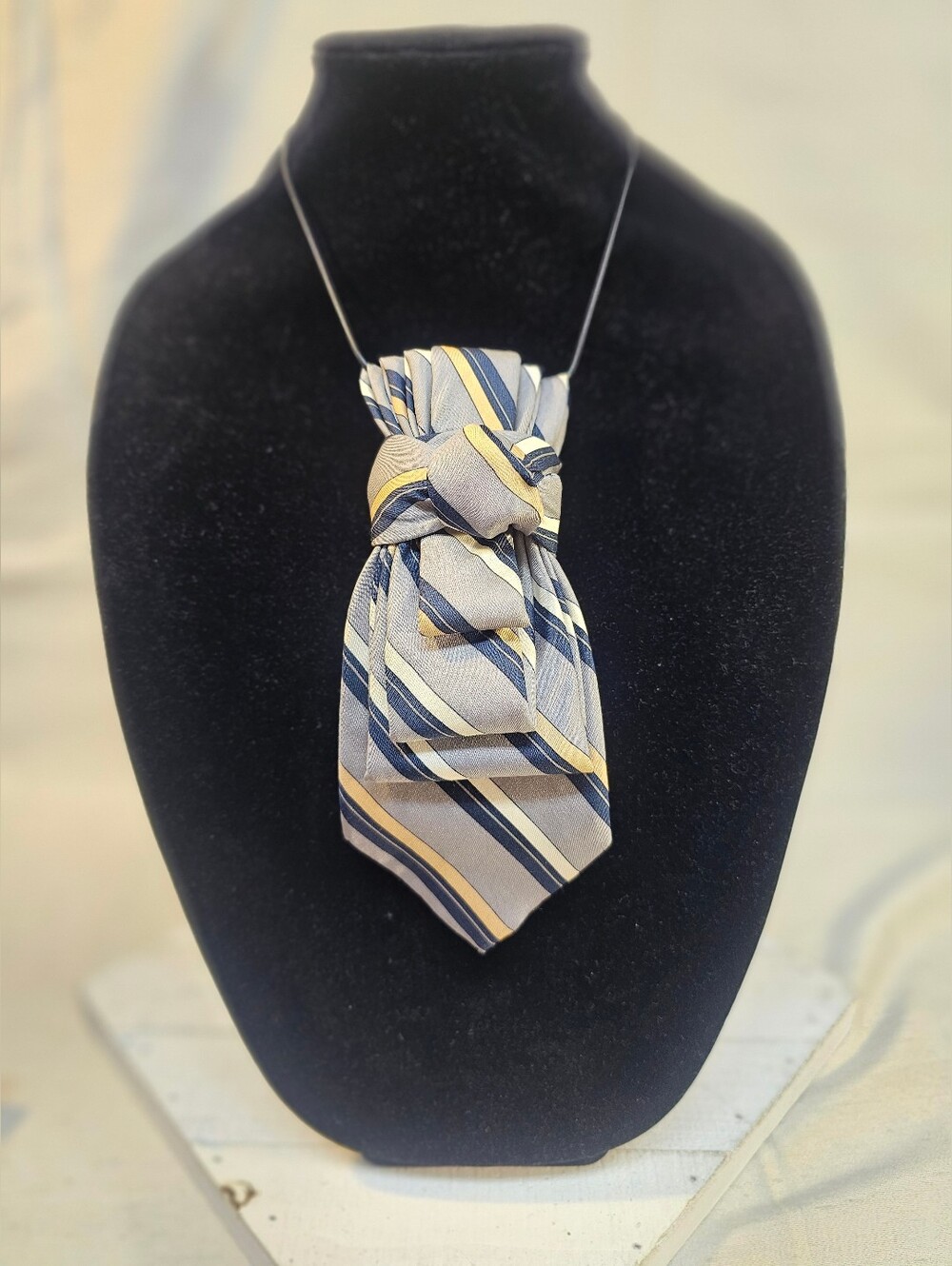 Women's Blue And Yellow Striped Necktie Necklace